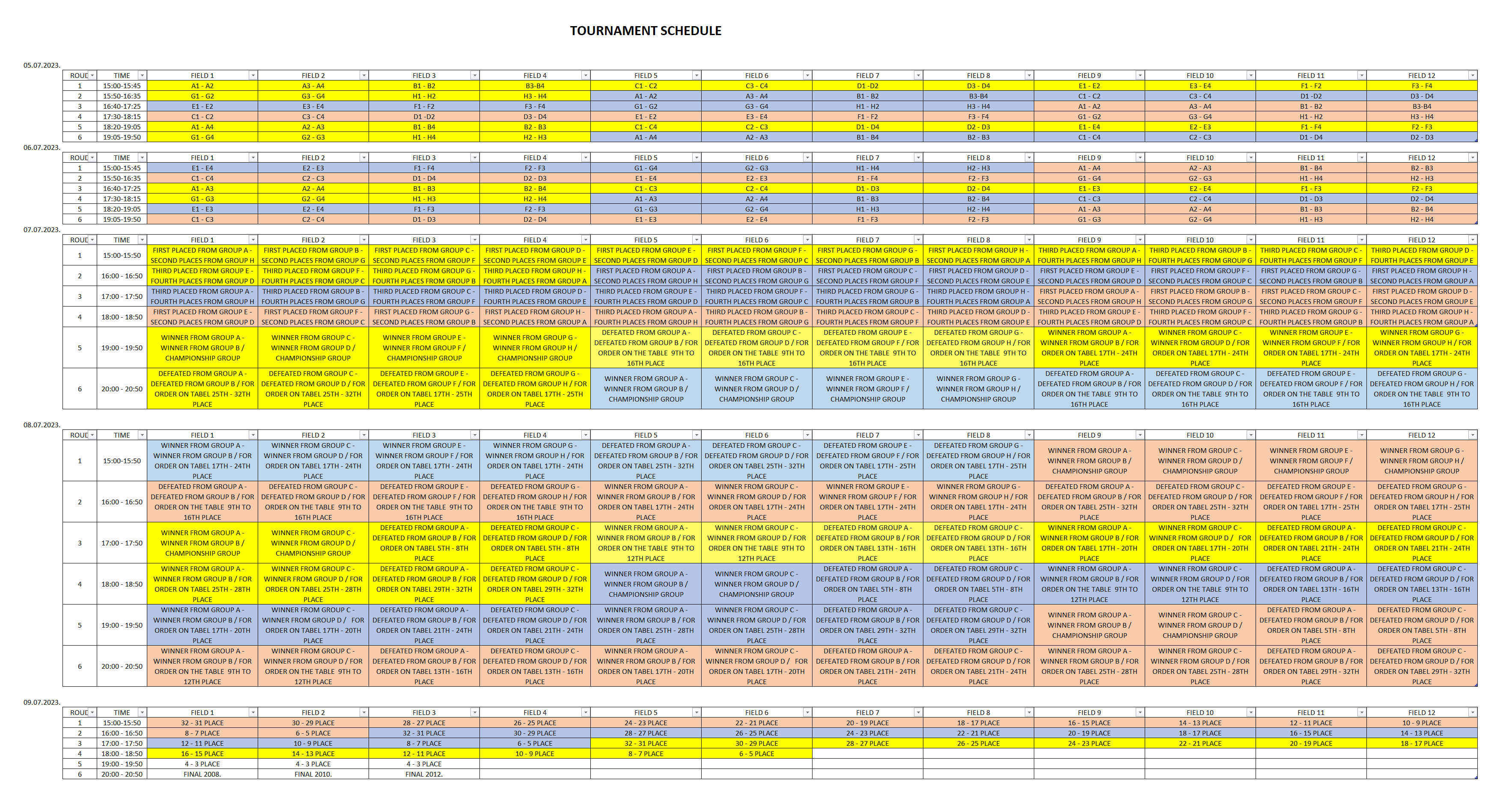 TOURNAMENT SCHEDULE